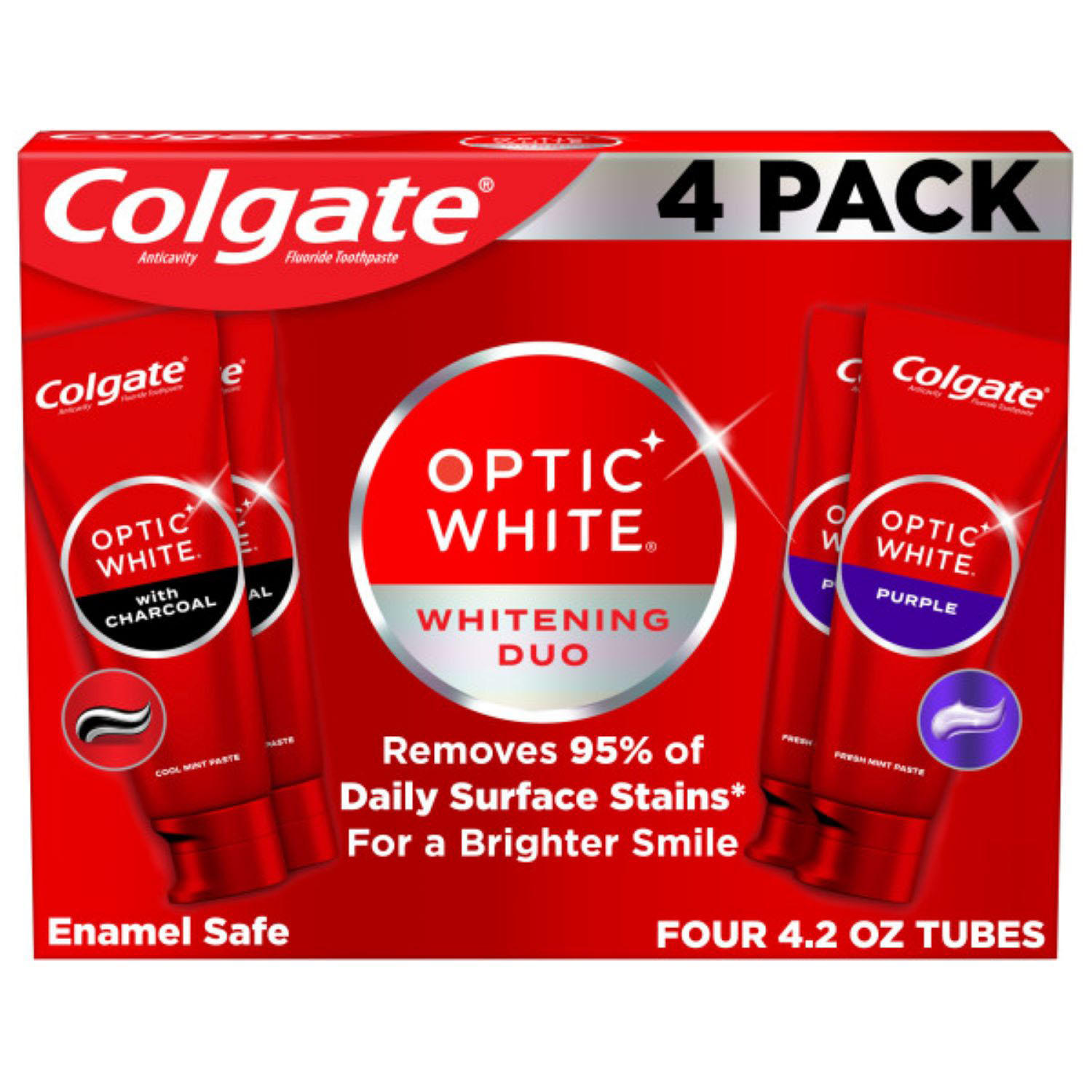 Colgate Optic White Whitening Duo Whitening Toothpaste, 4.2 fl. oz., 4pk.